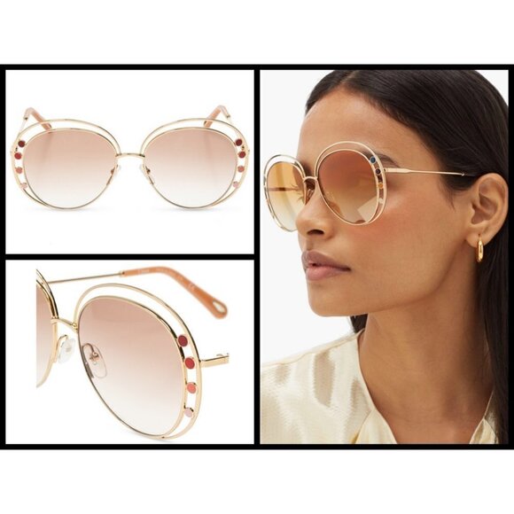 ?CHLOE? Delilah Sunglasses ~ Gold Frame Gradient Brown Lenses CE169742 New main image 10